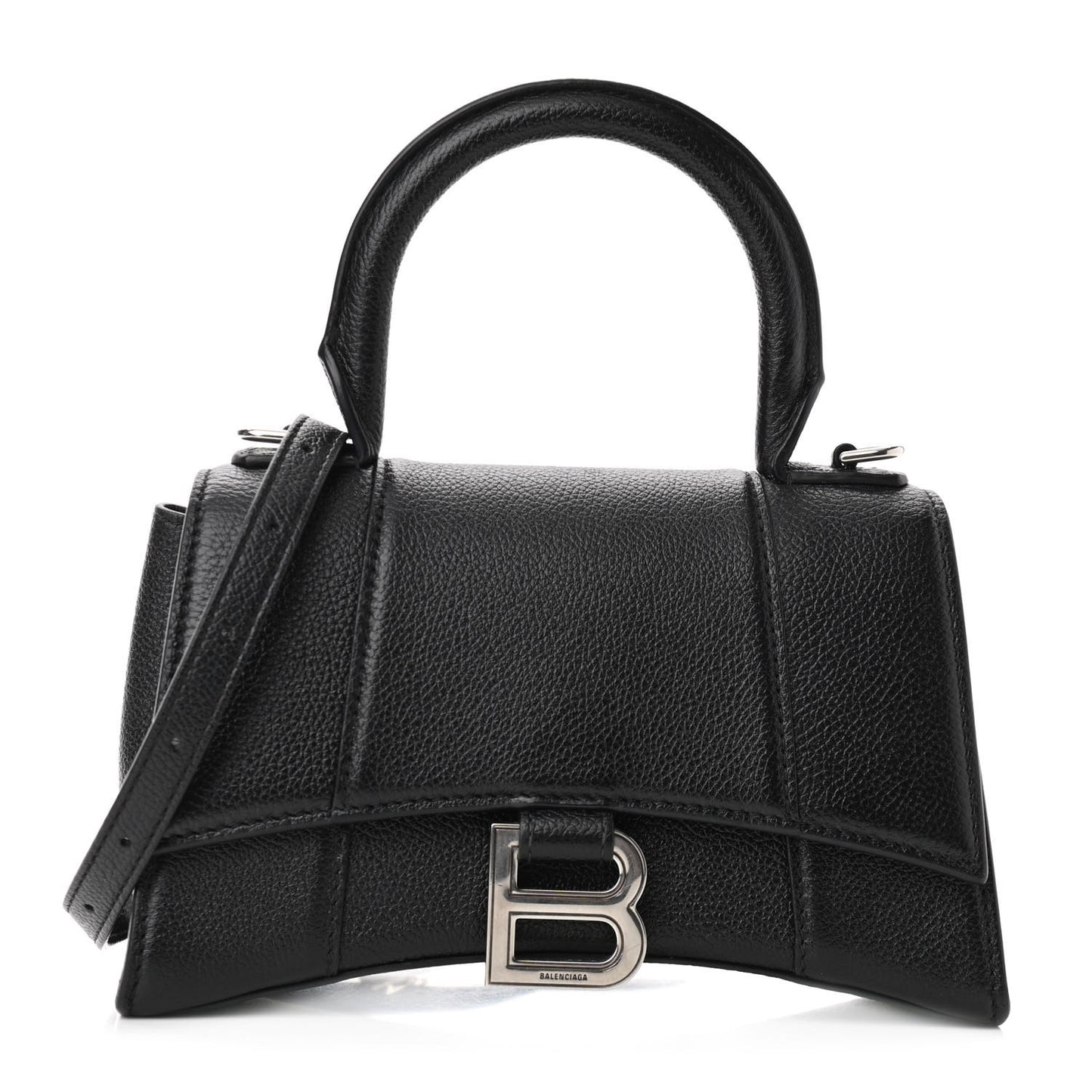 Grained Calfskin Hourglass Top Handle Bag XS Black