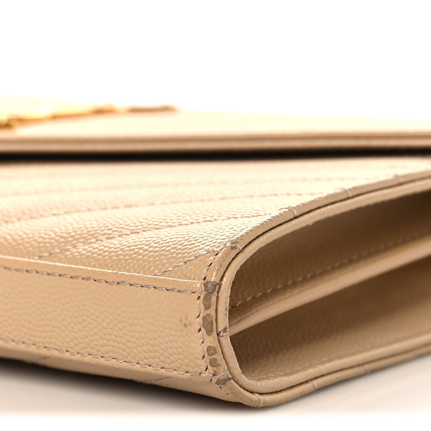 Saint Laurent Grain De Poudre Matelasse Chevron Monogram Chain Wallet Nude Powder 10 of 14