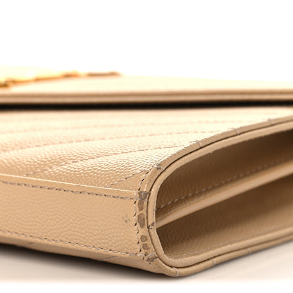 Saint Laurent Grain De Poudre Matelasse Chevron Monogram Chain Wallet Nude Powder 10 of 14
