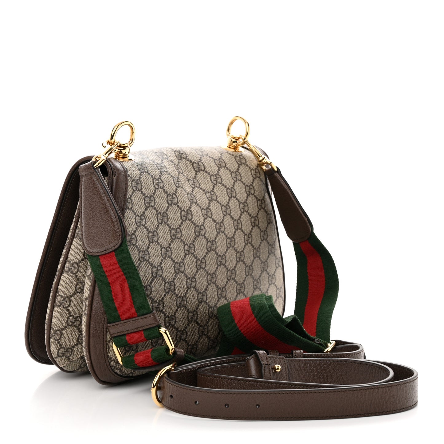 GG Supreme Monogram Textured Dollar Calfskin Web Medium Blondie Shoulder Flap Bag Beige Ebony New Acero