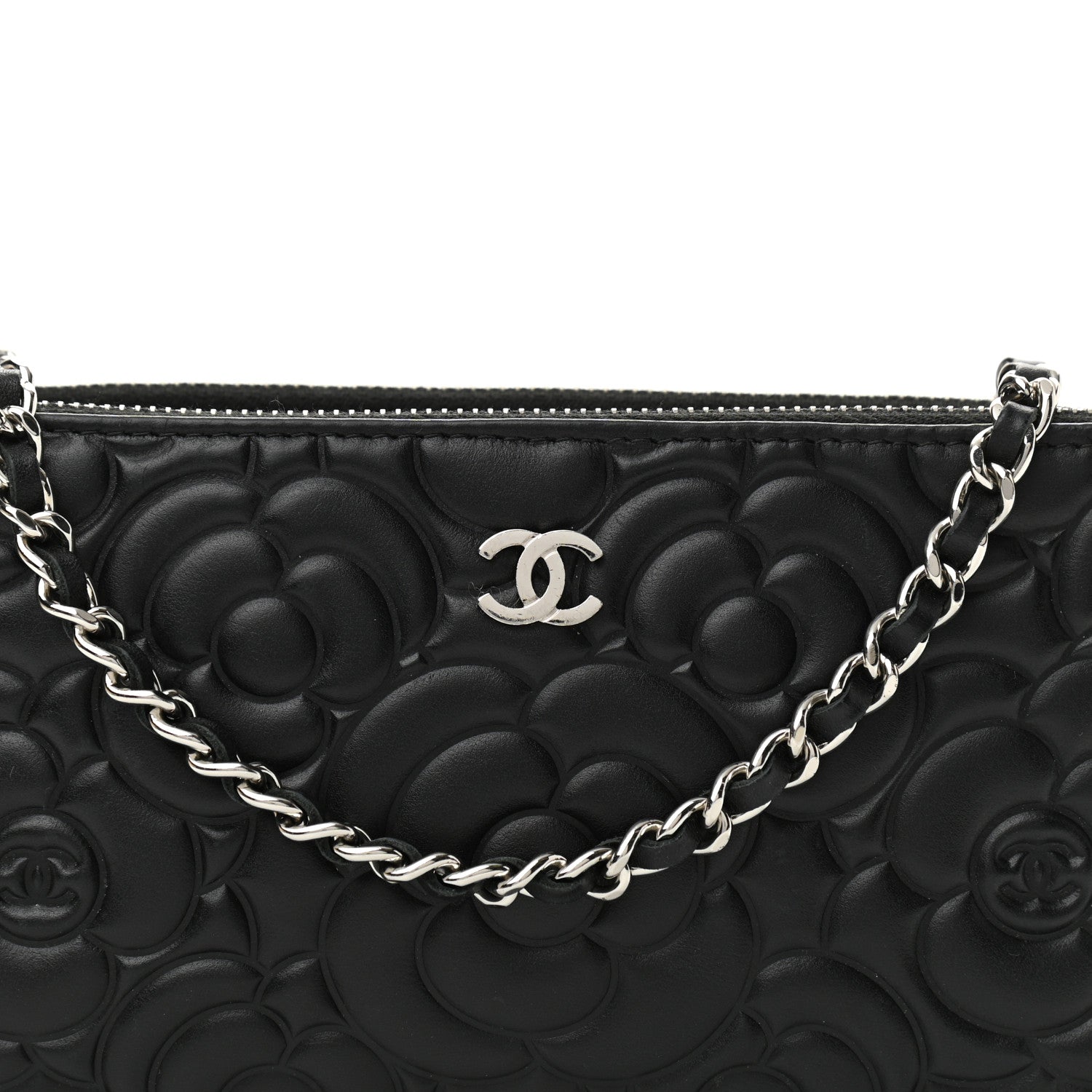 Chanel Lambskin Camellia Embossed Small Clutch With Chain Black 9 of 11
