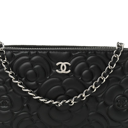 Chanel Lambskin Camellia Embossed Small Clutch With Chain Black 9 of 11