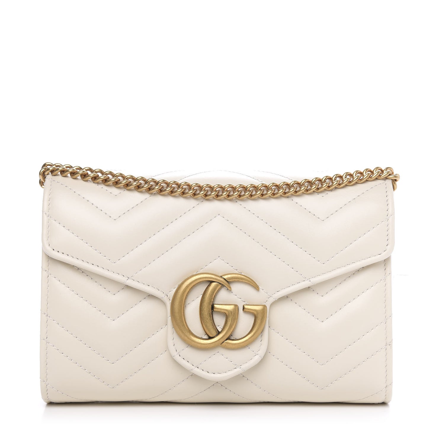 Calfskin Matelasse GG Marmont Chain Wallet Mystic White