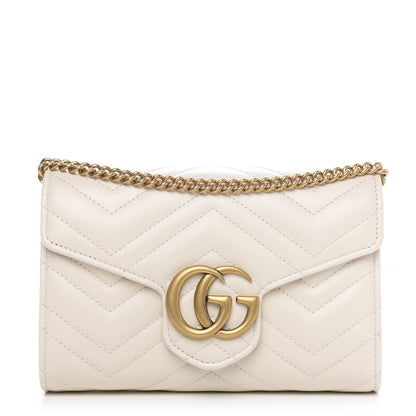 Gucci Calfskin Matelasse GG Marmont Chain Wallet Mystic White 1 of 11