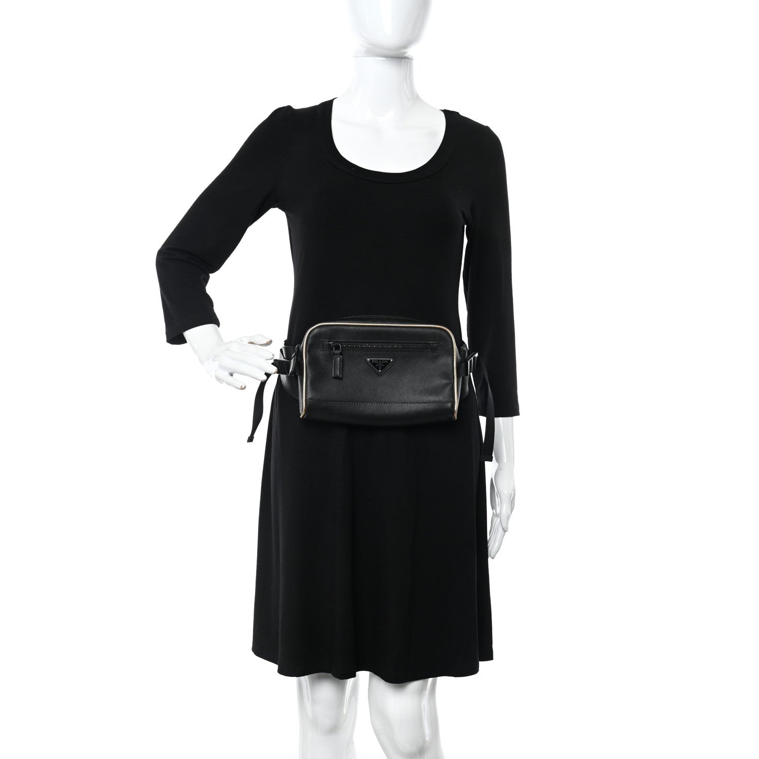 Prada Saffiano Travel Belt Bag Black Platino 2 of 9