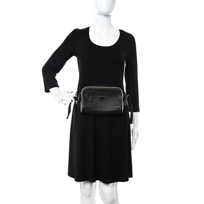 Prada Saffiano Travel Belt Bag Black Platino 2 of 9