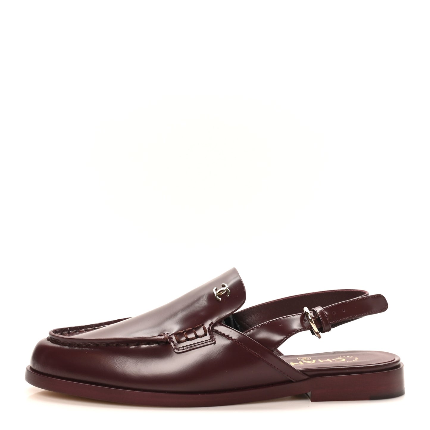 Shiny Calfskin Slingback Loafers 38 Burgundy