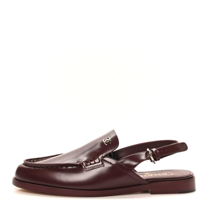 Chanel Shiny Calfskin Slingback Loafers 38 Burgundy 1 of 10