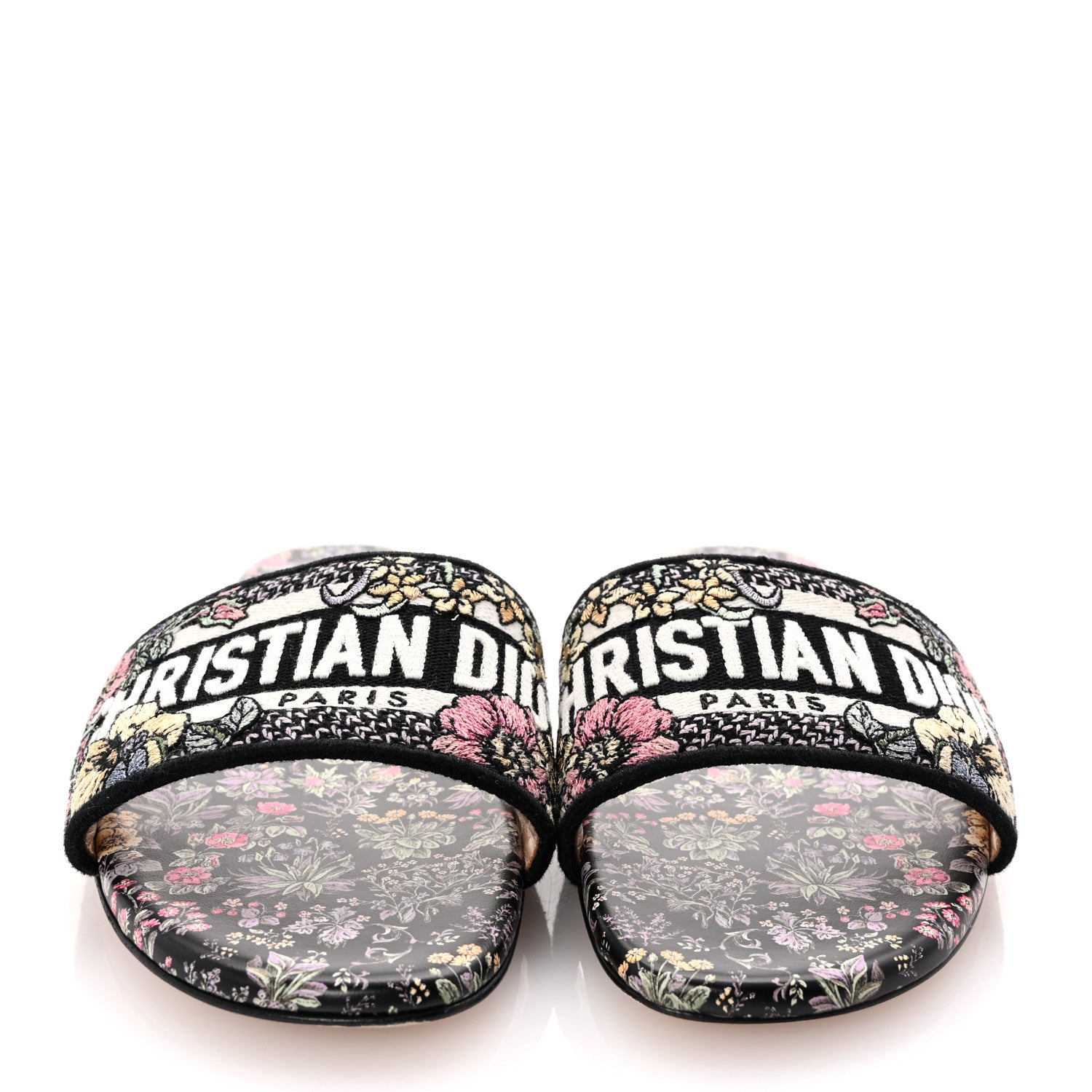 Christian Dior Canvas Embroidered Dway Mules Slide Sandals 41 Black Multicolor 3 of 9
