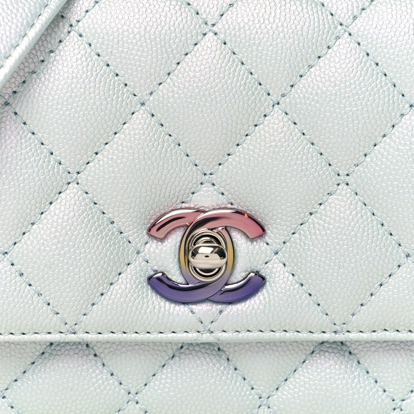 Iridescent Caviar Quilted Extra Mini Coco Handle Flap Light Blue