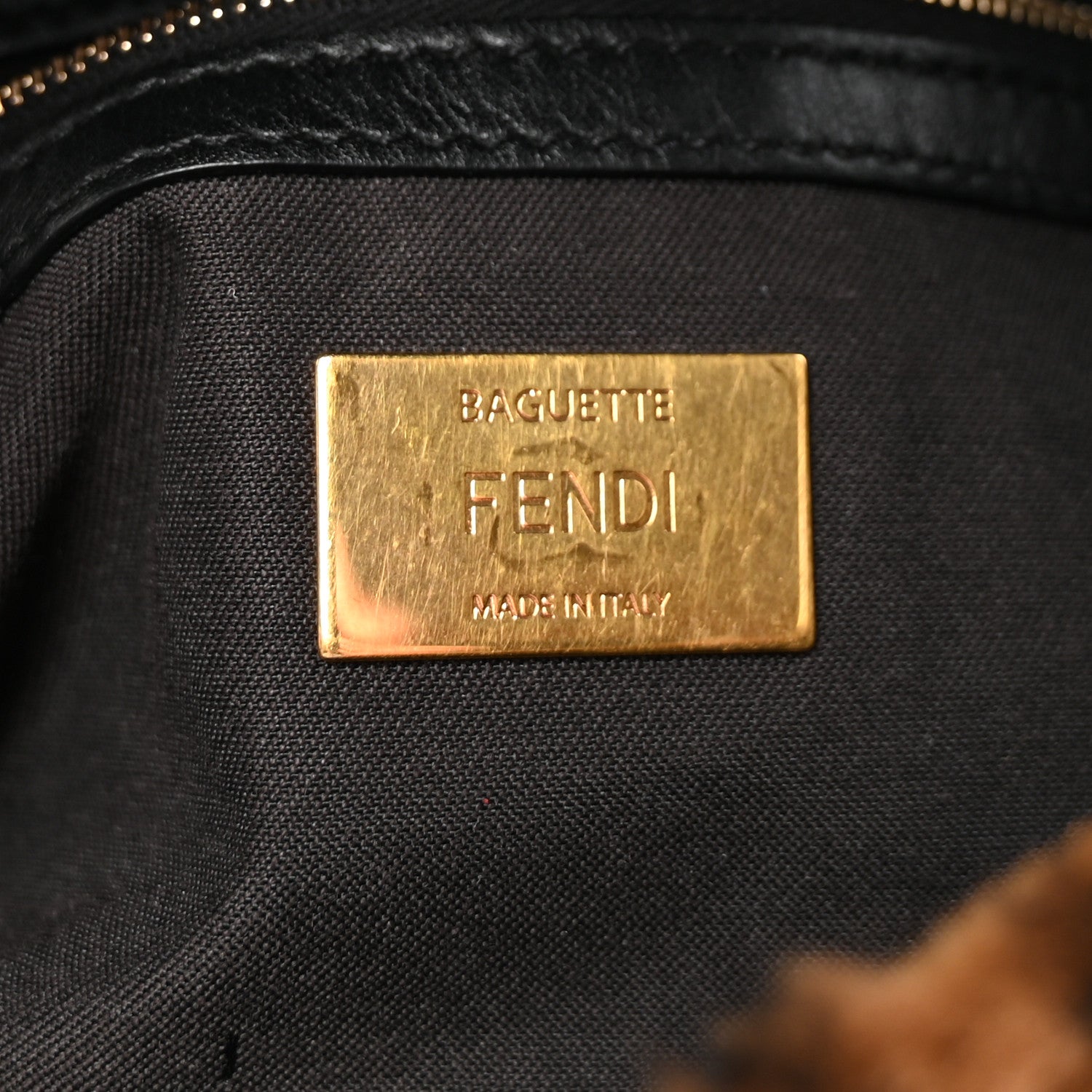 Fendi Shearling Vitello Dolce Macro FF 1974 Baguette Tobacco Black
