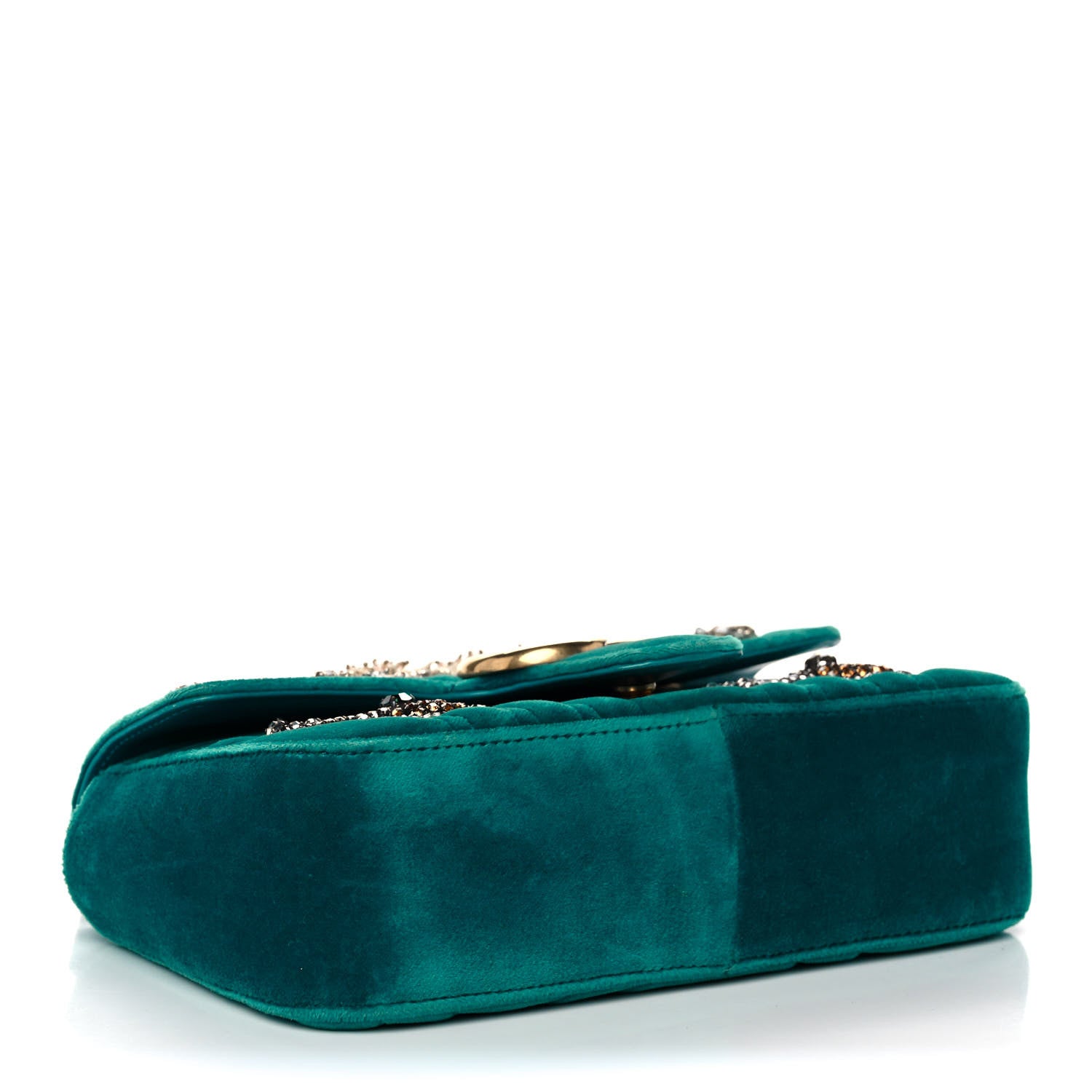 Gucci Velvet Matelasse Embroidered Mini GG Marmont Shoulder Bag Pavone Cyan 4 of 13