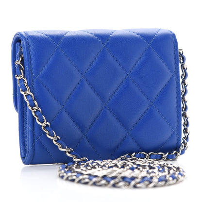 Chanel Lambskin Quilted Flap Card Holder On Chain Blue 3 of 11