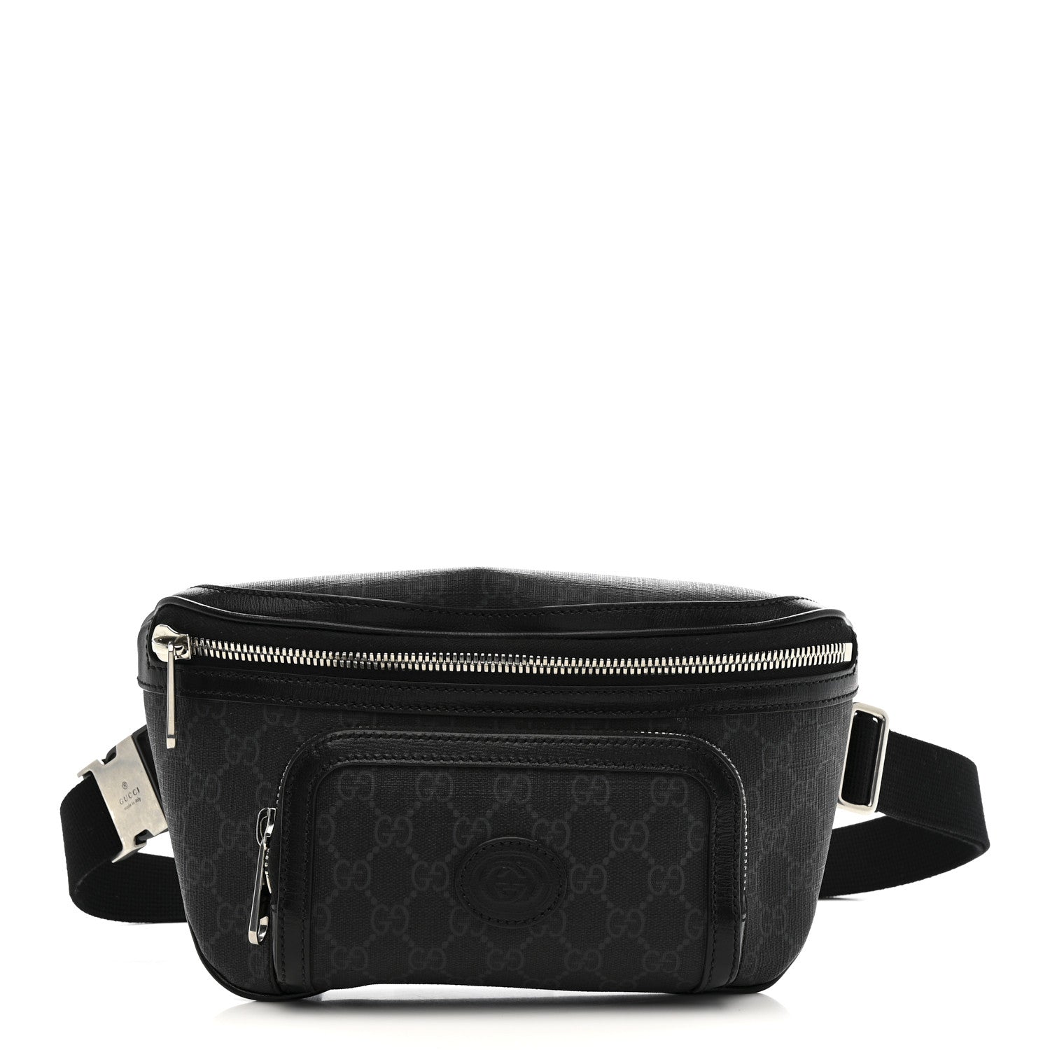 Gucci GG Supreme Monogram Textured Calfskin Retro Interlocking G Belt Bag Black 1 of 10