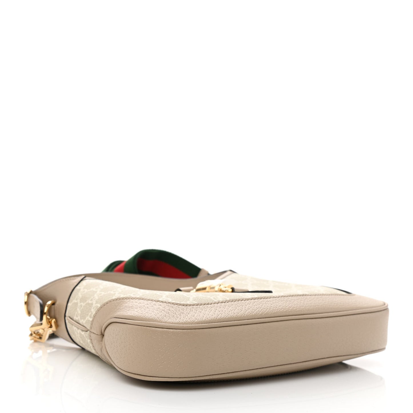GG Supreme Monogram Textured Dollar Calfskin Web Small Jackie 1961 Hobo Beige Mystic White Oatmeal