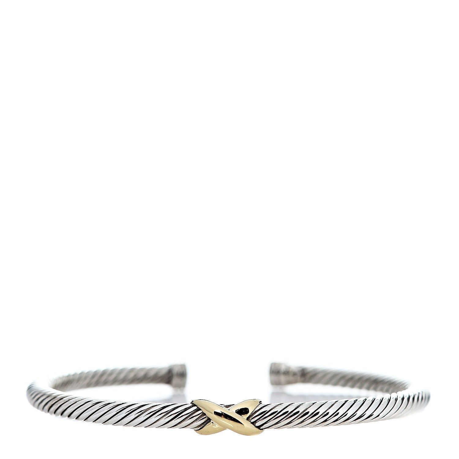 David Yurman Sterling Silver 18K Yellow Gold 4mm X Station Cable Bracelet 1 of 4