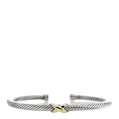David Yurman Sterling Silver 18K Yellow Gold 4mm X Station Cable Bracelet 1 of 4