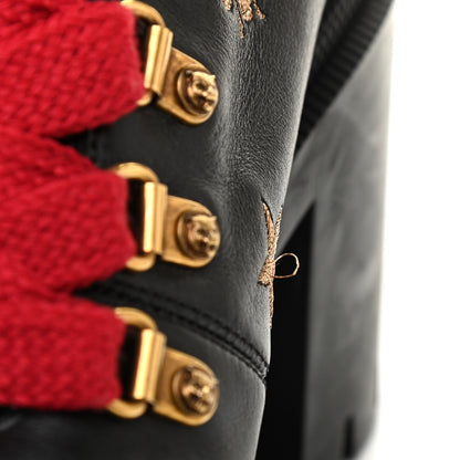 Gucci Calfskin Embroidered Lace Up Combat Ankle Boots 36 Black 8 of 14