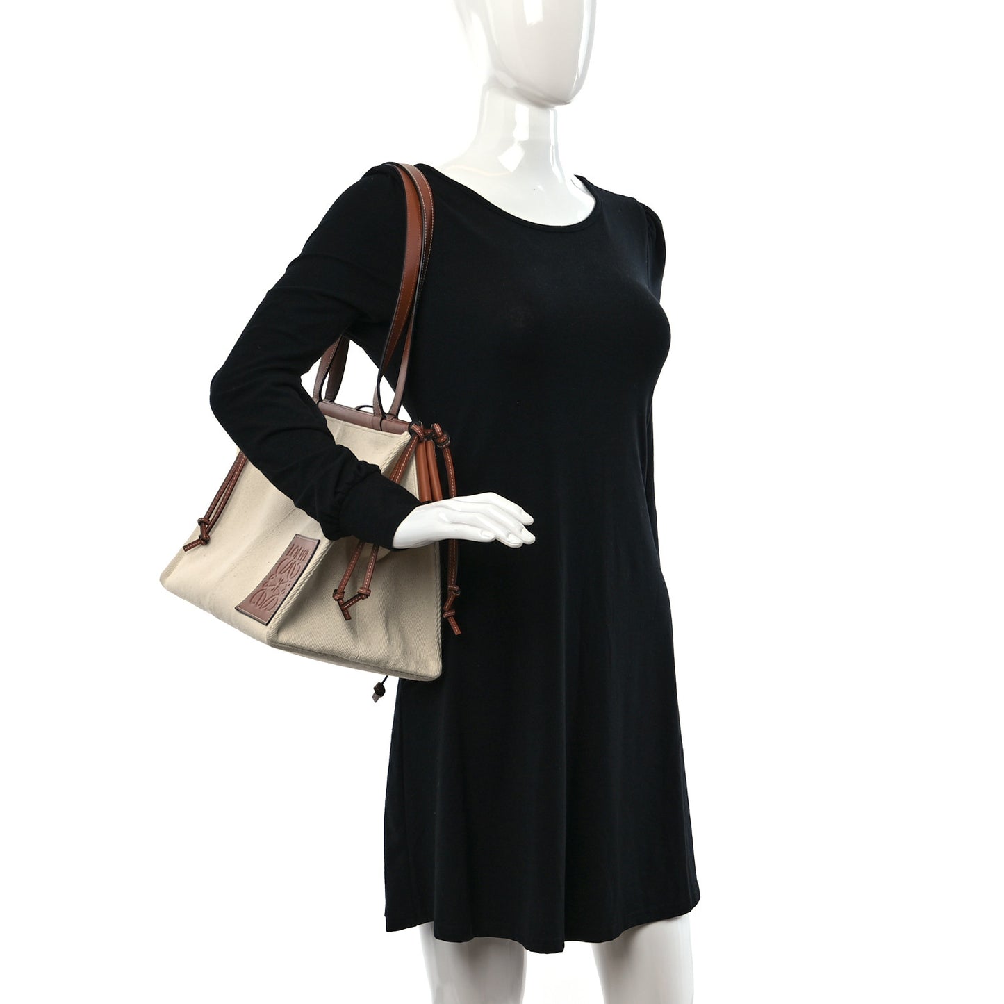 Canvas Calfskin Small Cushion Tote Beige
