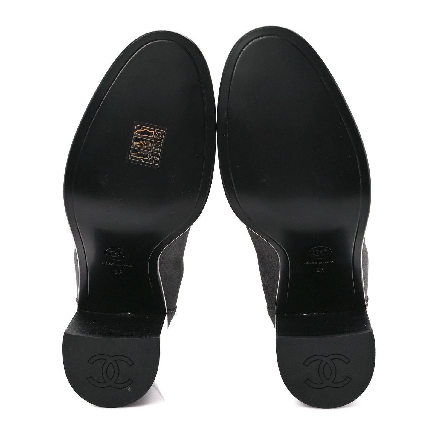 Suede Kidskin Patent Cap Toe Interlocking CC Ankle Boots 39 Dark Silver Black