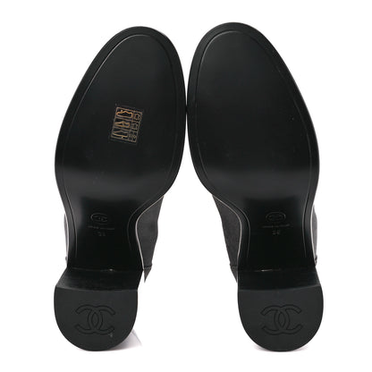 Chanel Suede Kidskin Patent Cap Toe Interlocking CC Ankle Boots 39 Dark Silver Black 5 of 10