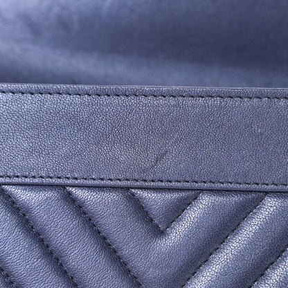 Chanel Metallic Sheepskin Chevron Quilted Mademoiselle Vintage Flap Wallet Navy 12 of 12