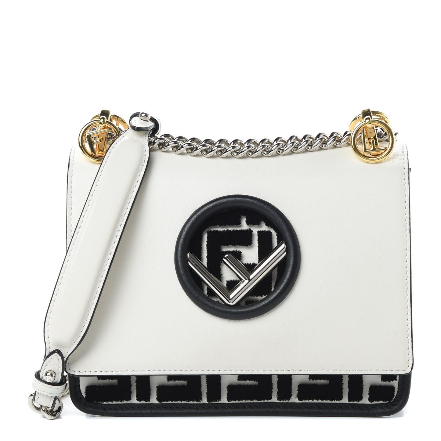 Vitello Century Velvet F is Fendi FF Embroidered Small Kan I Shoulder Bag White Black