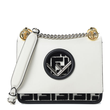 Fendi Vitello Century Velvet F is Fendi FF Embroidered Small Kan I Shoulder Bag White Black 1 of 12