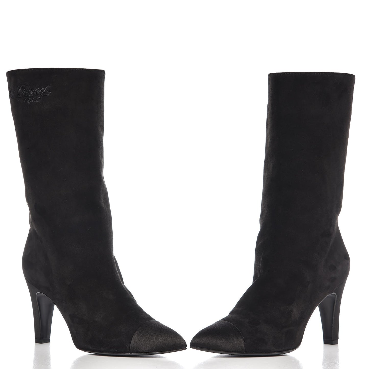 Suede Calfskin Satin Gabrielle Cap Toe Short Boots 38 Black