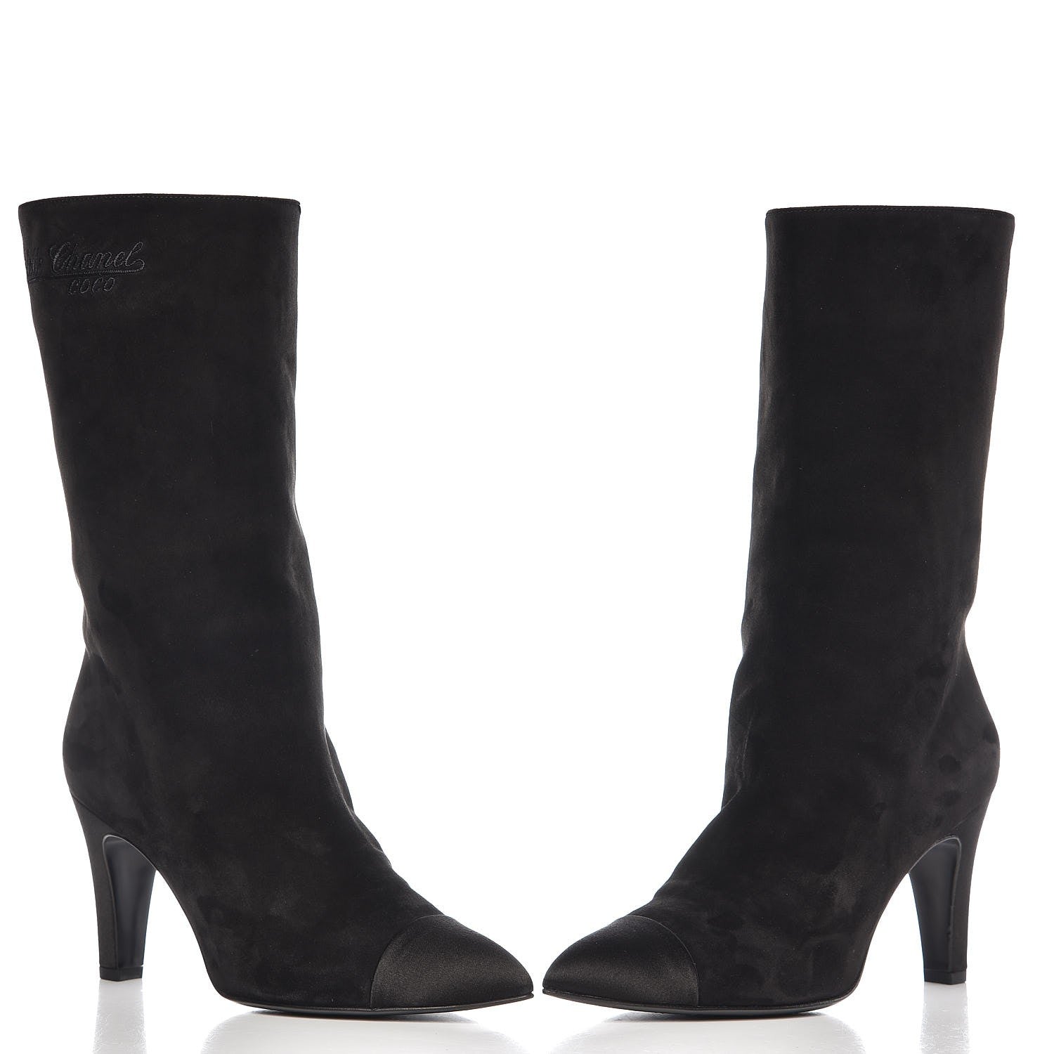 Chanel Suede Calfskin Satin Gabrielle Cap Toe Short Boots 38 Black 5 of 12