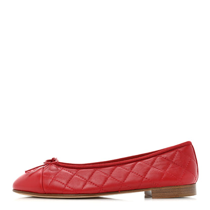 Chanel Aged Calfskin Quilted CC Cap Toe Ballerina Flats 37.5 Red 1 of 11