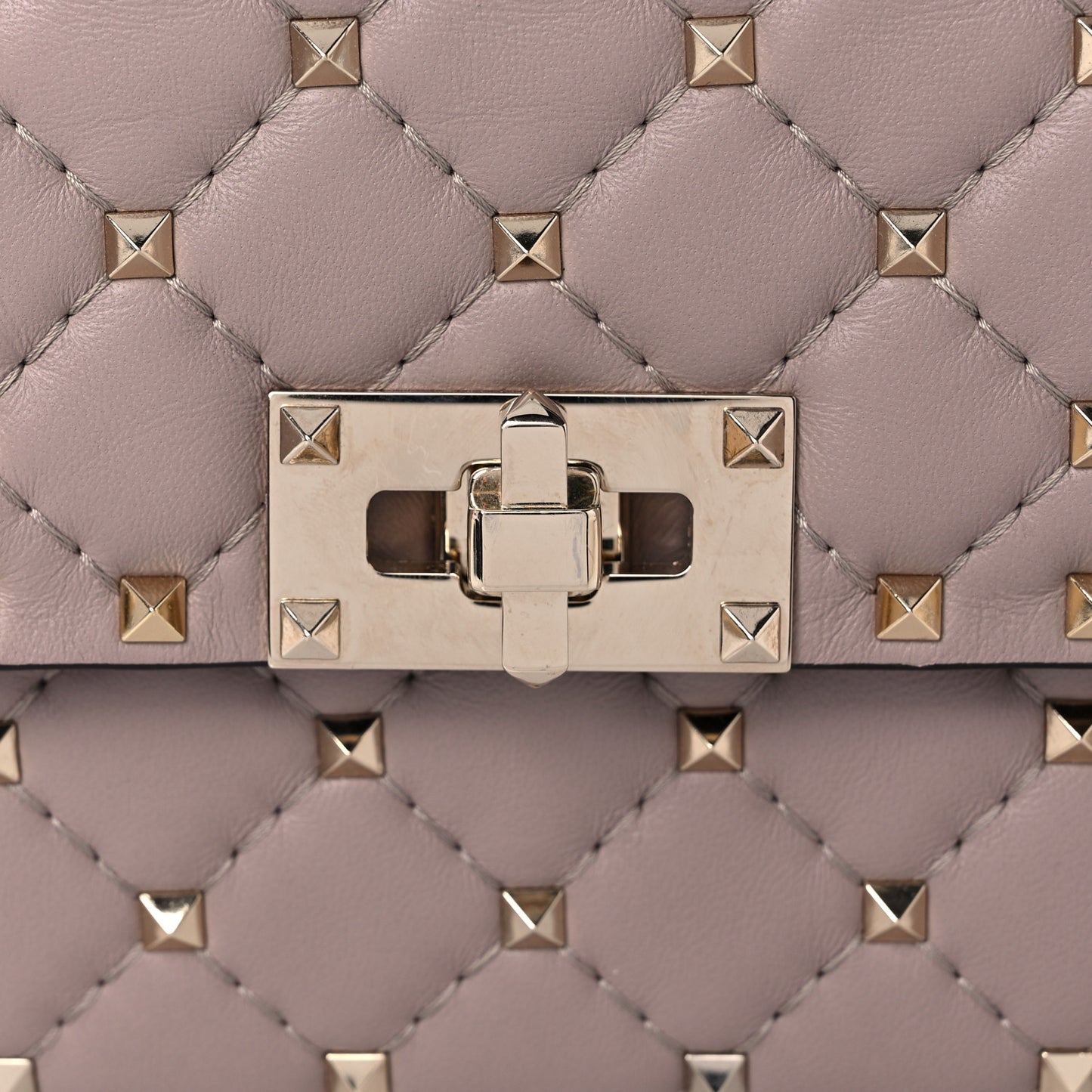 Lambskin Rockstud Spike Wallet on Chain Poudre