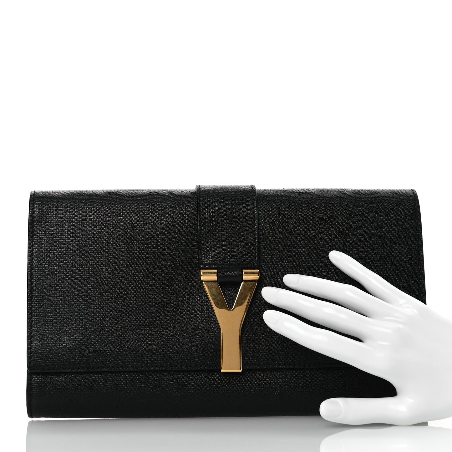 Textured Calfskin Classic Y Ligne Clutch Black