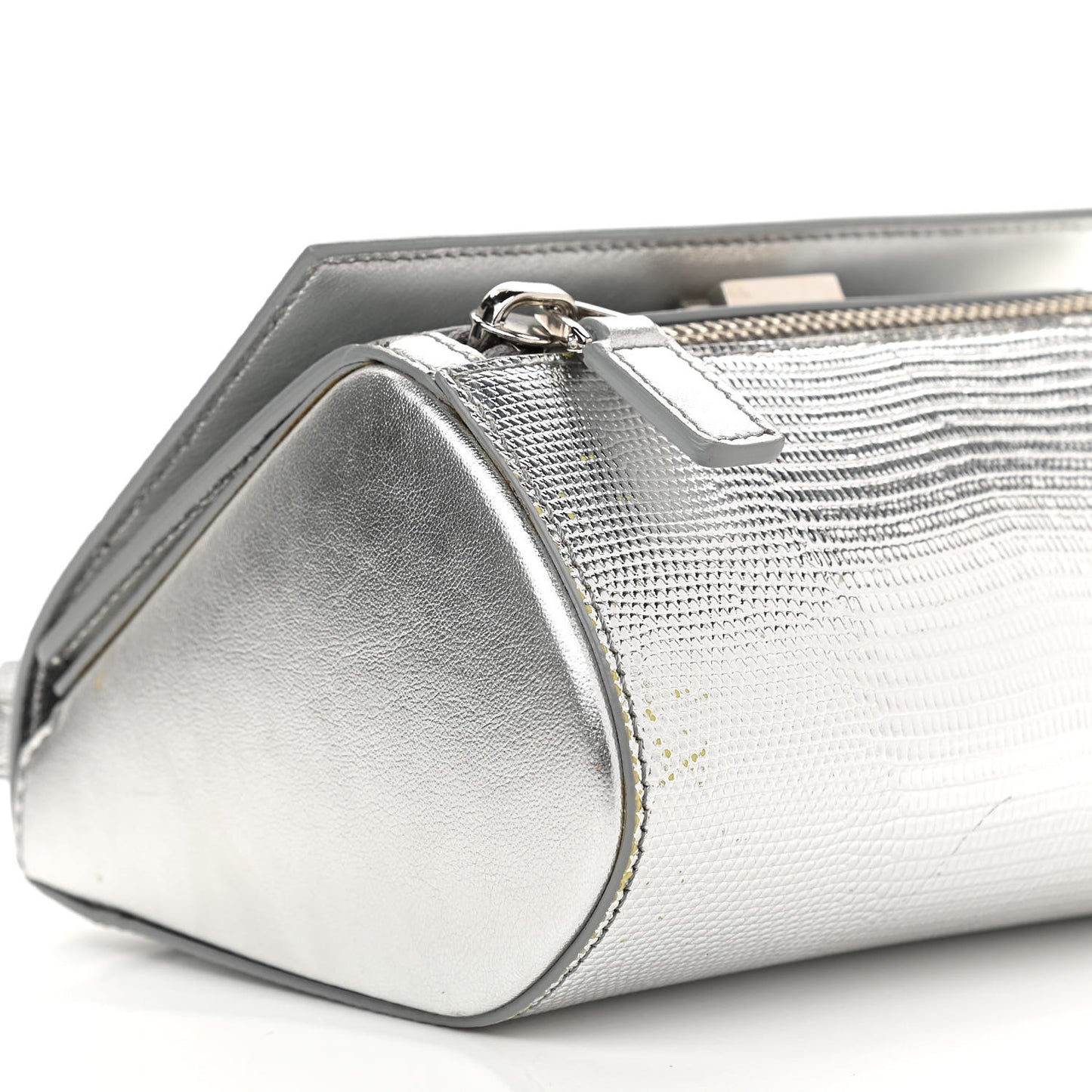 Metallic Calfskin Lizard Embossed Mini Pandora Box Crossbody Bag Silver