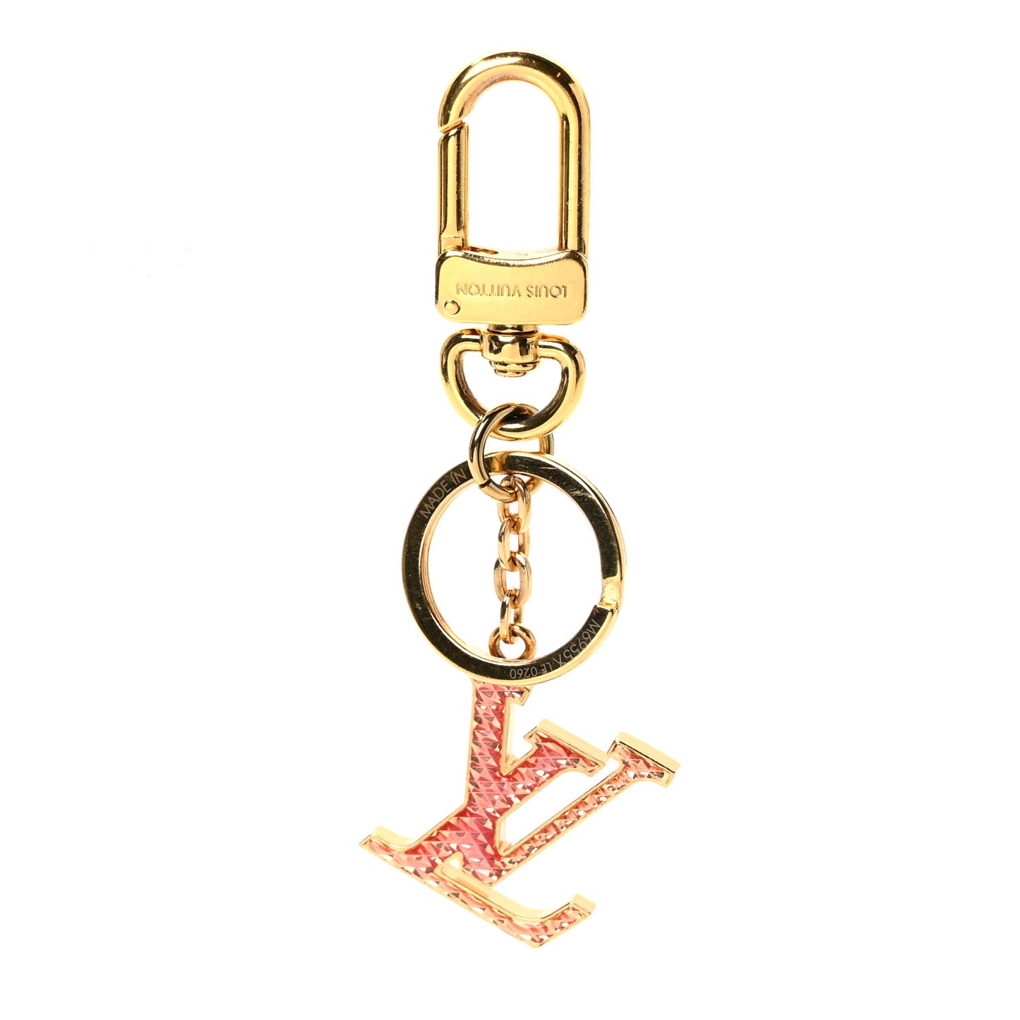 LV Guilloche Bag Charm Key Holder Gold Pink