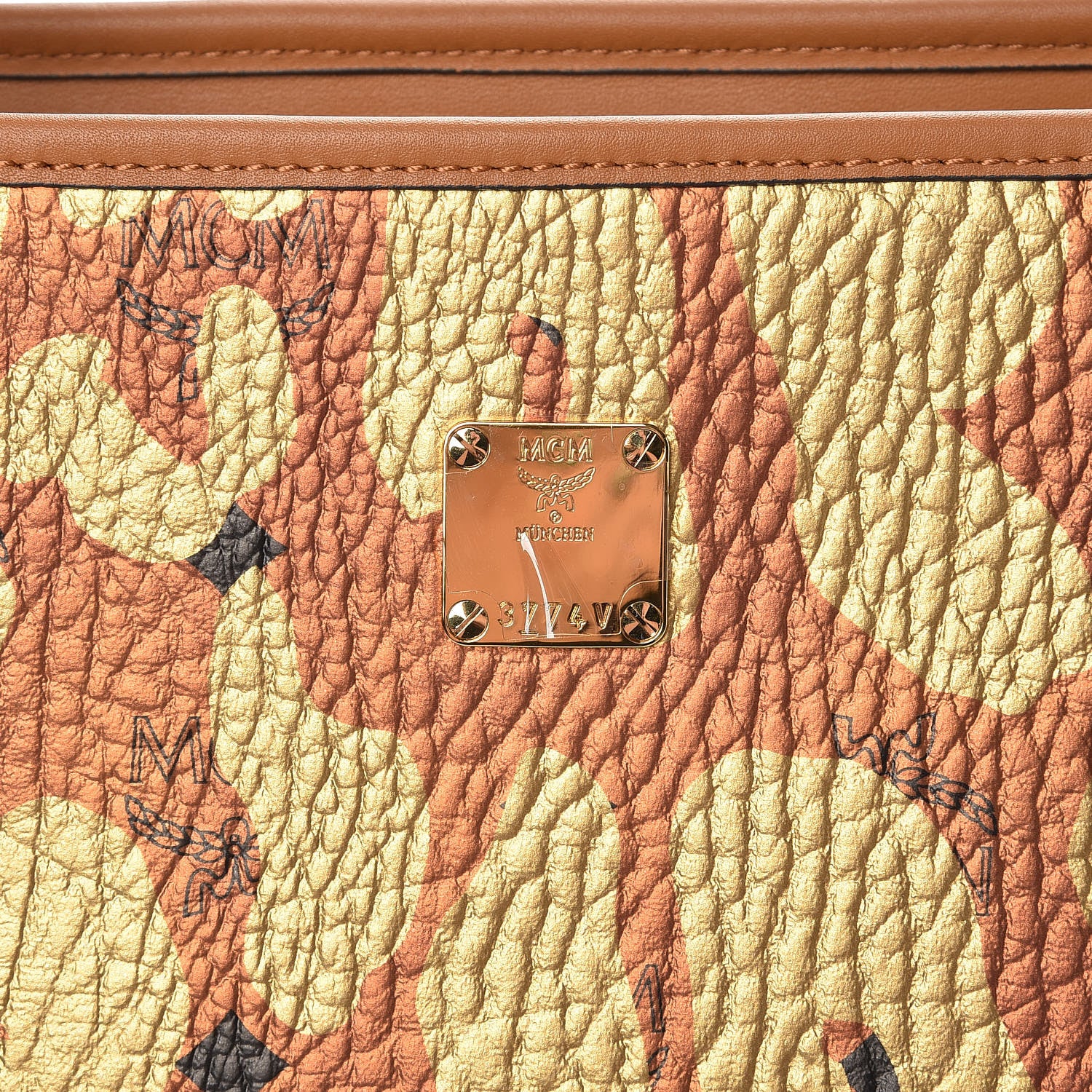 MCM Visetos Metallic Leopard Print Medium Anya Shopper Tote Cognac 9 of 14