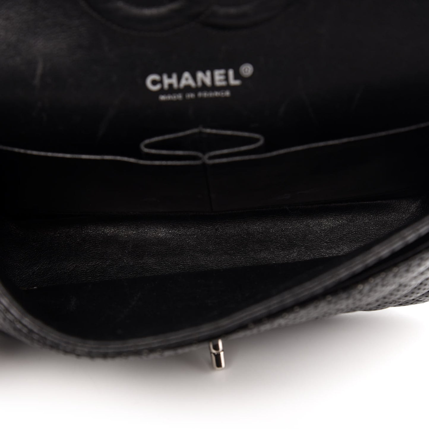 Lambskin Perforated Medium Double Flap Black