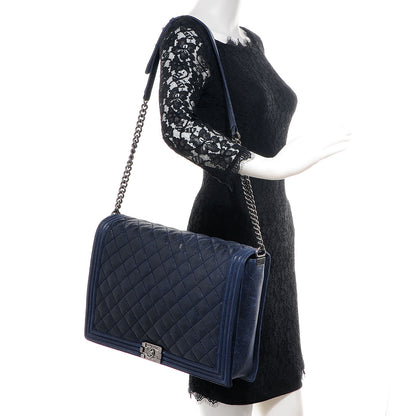Chanel Goatskin Quilted Large Gentle Boy Flap Navy 2 of 9