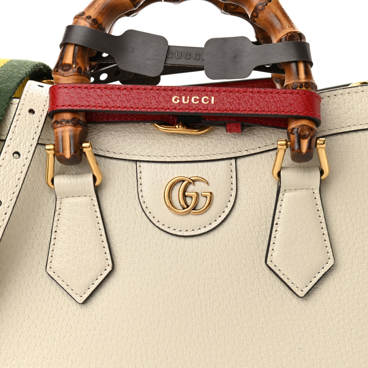 Textured Dollar Calfskin Web Small Diana Tote Bag Mystic White