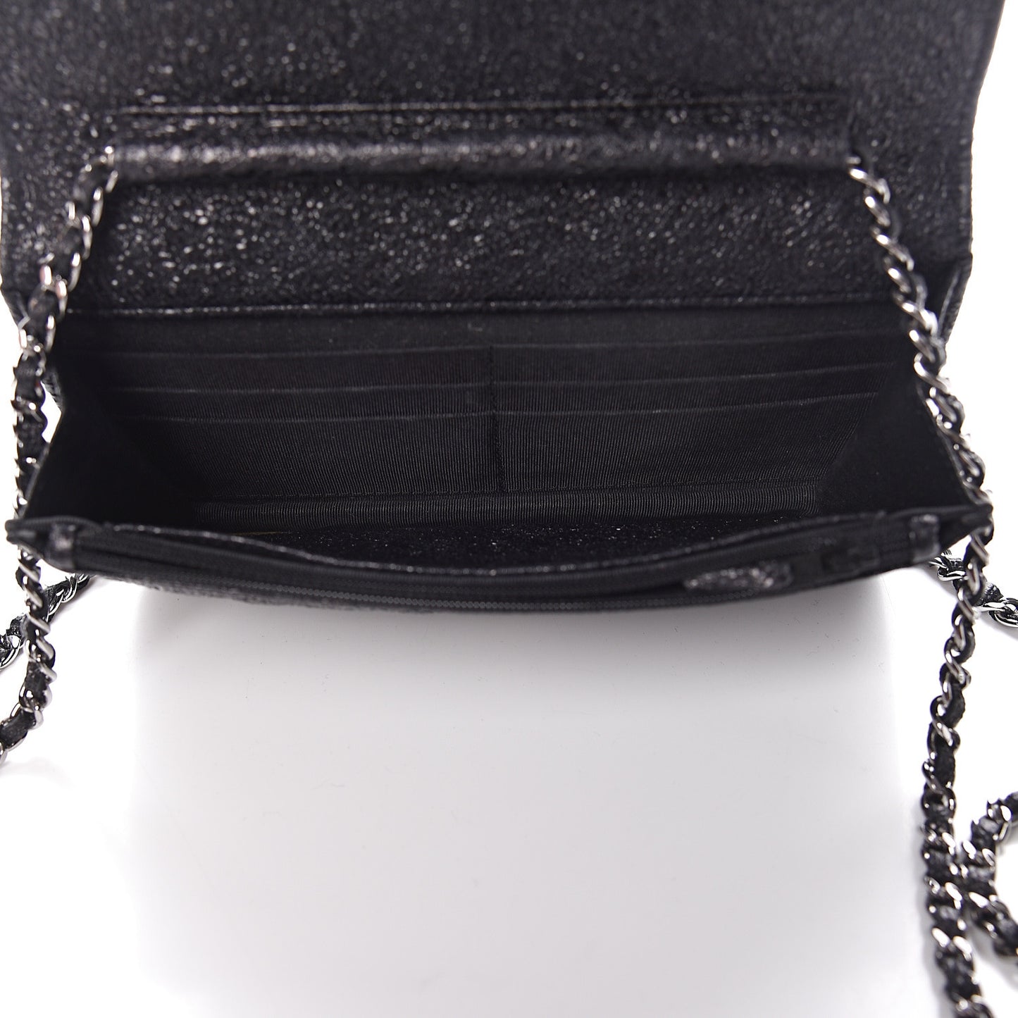 Crackled Calfskin Wallet On Chain WOC Black