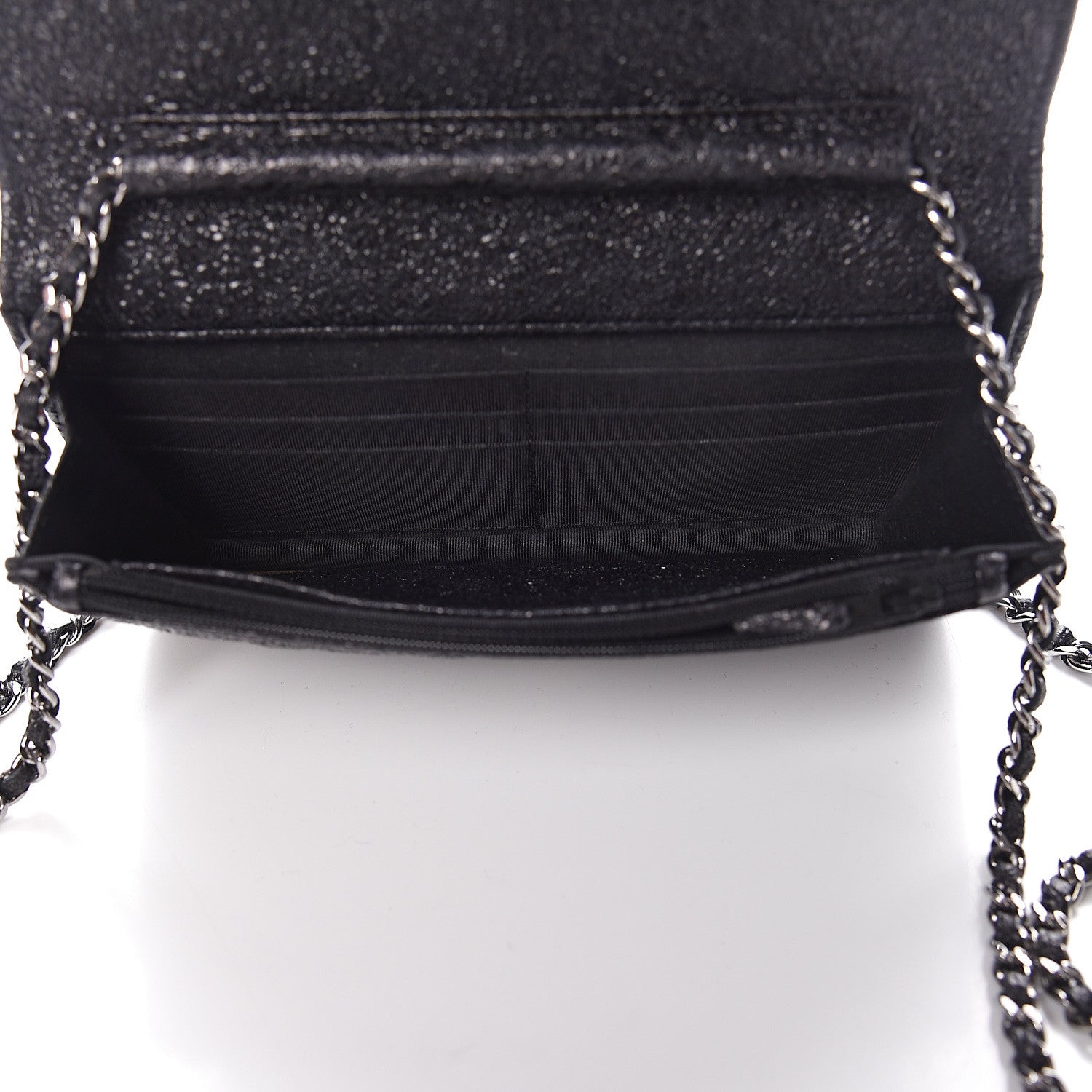 Chanel Crackled Calfskin Wallet On Chain WOC Black 5 of 10