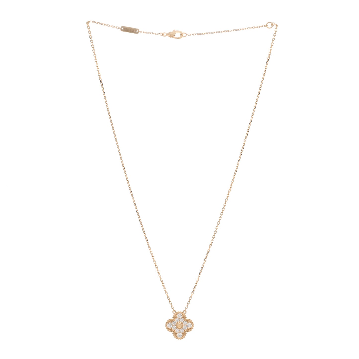 18K Yellow Gold Diamond Vintage Alhambra Pendant Necklace