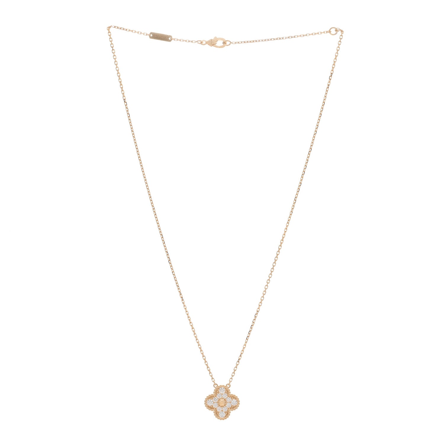 Van Cleef & Arpels 18K Yellow Gold Diamond Vintage Alhambra Pendant Necklace 2 of 4