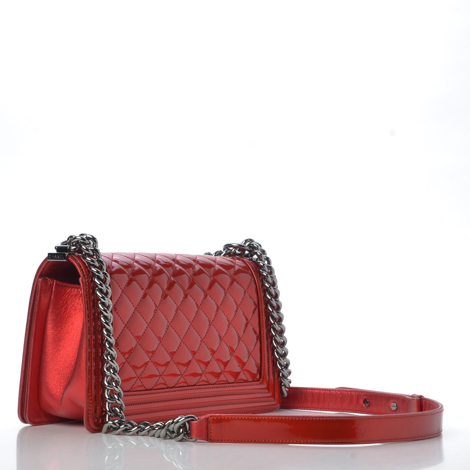 Chanel Metallic Patent Quilted Medium Boy Flap Red 3 of 16