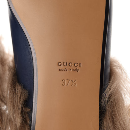 Gucci Malaga Kid Fur Womens Princetown Slippers 37.5 Blue Agata 8 of 9