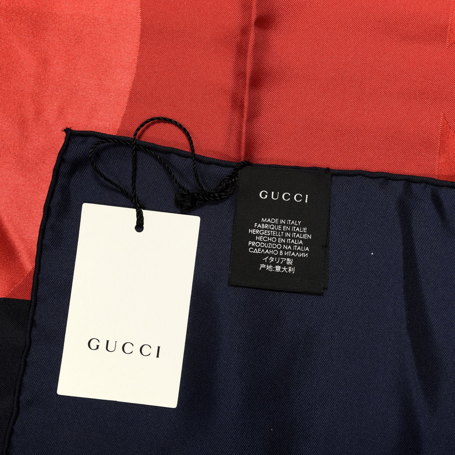 Gucci Silk Logo Square Scarf Navy Red 2 of 3