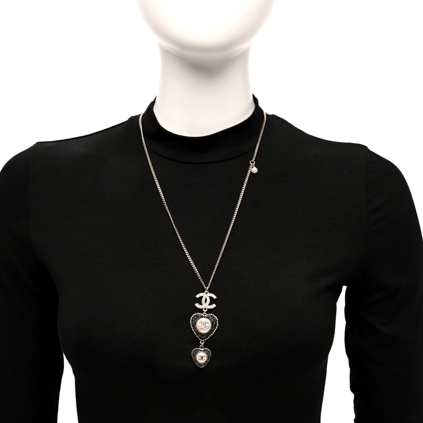 Crystal CC Heart Necklace Black Pearly White Gold