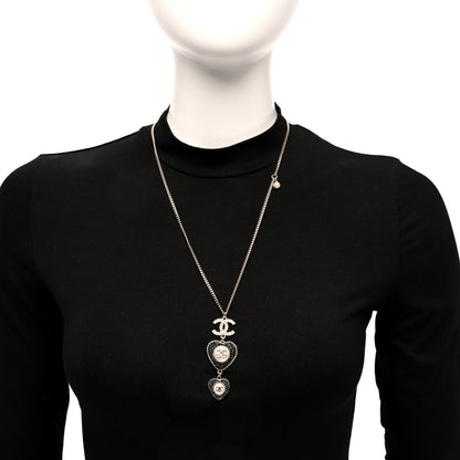 Chanel Crystal CC Heart Necklace Black Pearly White Gold 2 of 5