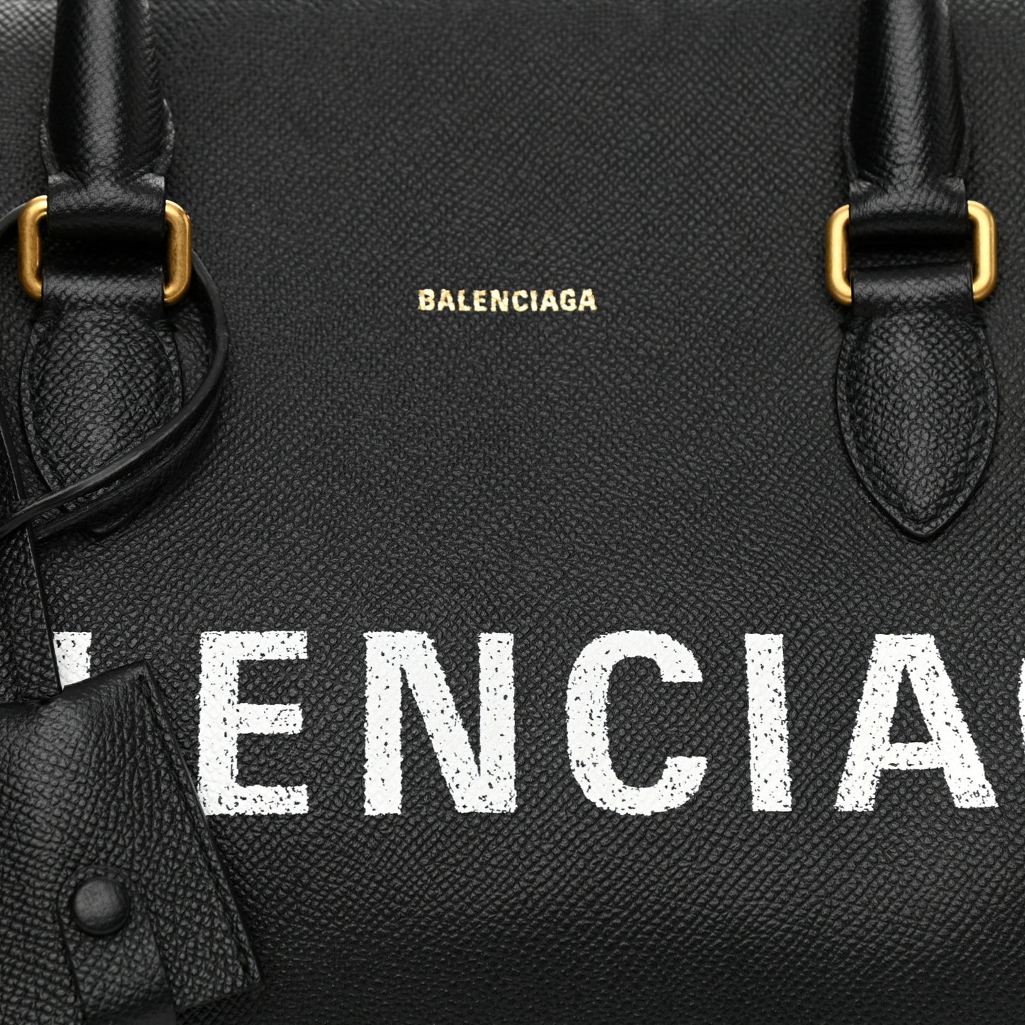 Grained Calfskin Medium Ville Bowling Bag Black
