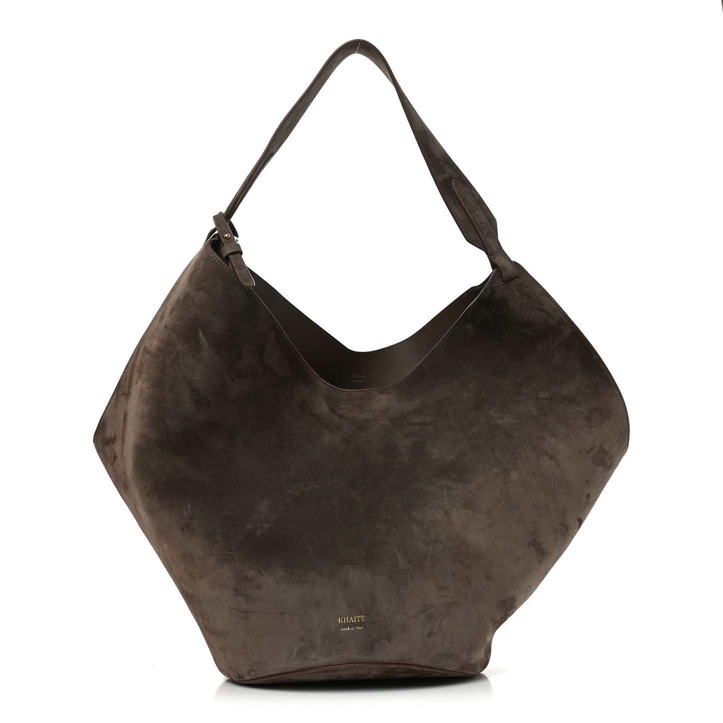Suede Calfskin Medium Lotus Tote Cedar